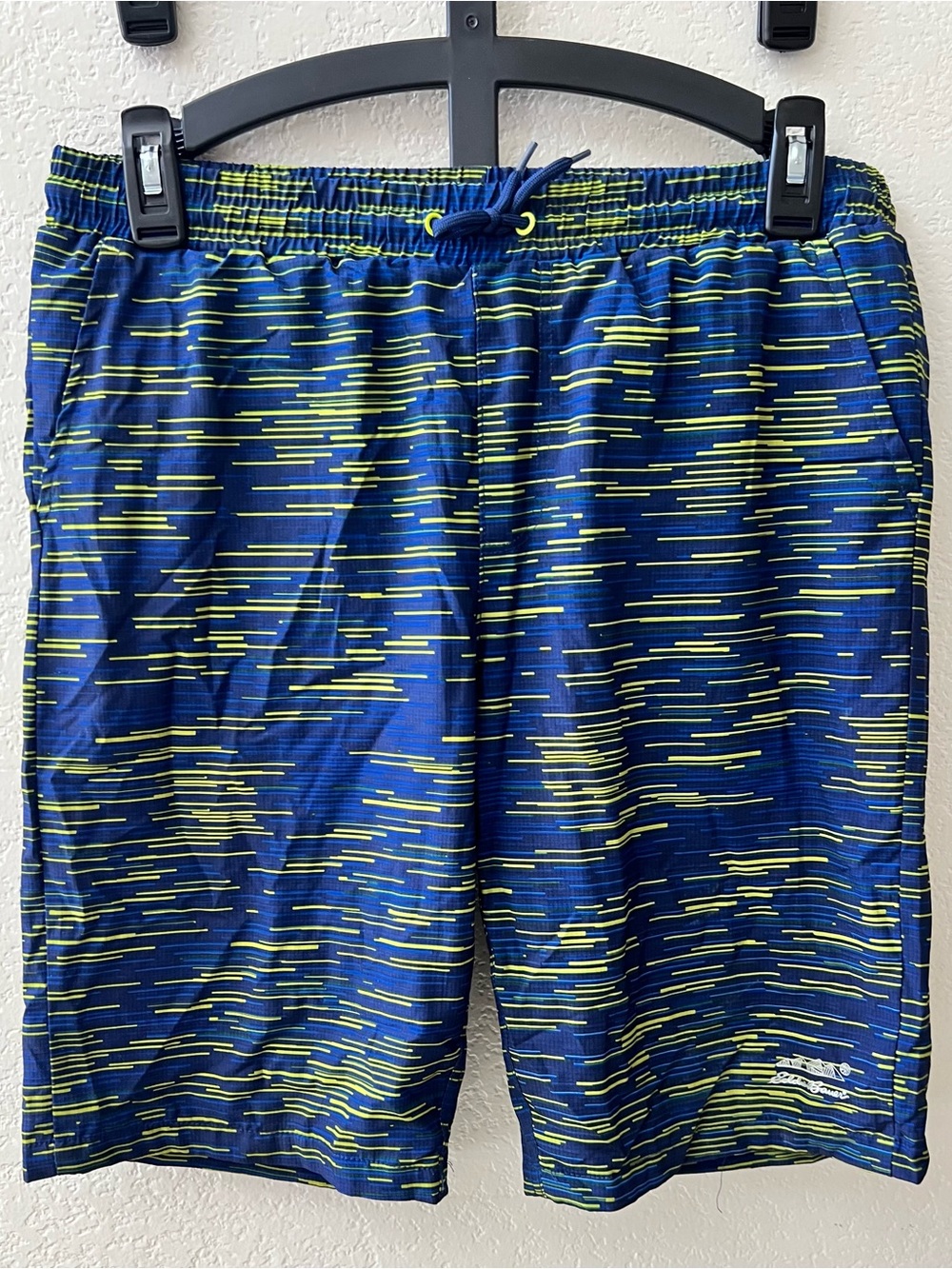 Eddie Bauer Navy and Lime Patterned Boys' Swim Trunks